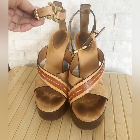 Chloe Shoes - Authentic Chloe Strappy Leather Sandal wedge Heel Shoes
